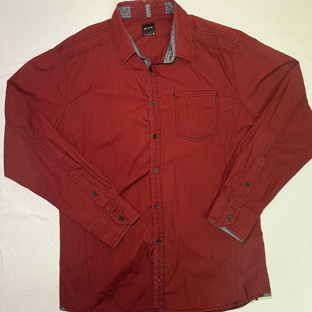 JB Holt The Lincoln Red Cotton Button Down Shirt Textured Pattern Long Sleeve L